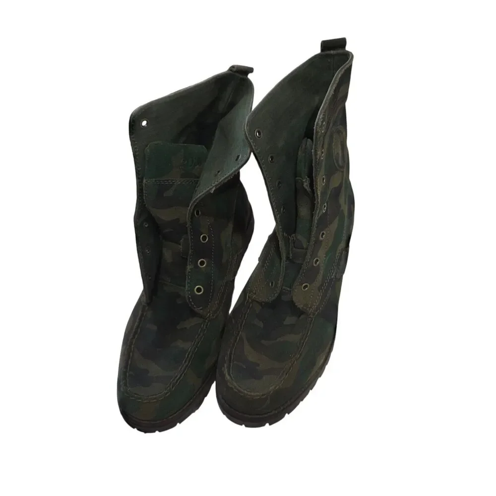 Polo Ralph Lauren Camo Ranger Combat Boots Mens 8 Military Suede Canvas